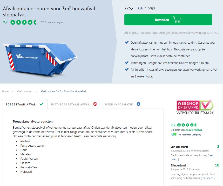 Bouwbakkie - Nieuwe container overzicht